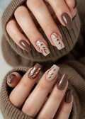 Mocha Leaf Elegance Nails 🤎✨BUY 1 GET 1 FREE