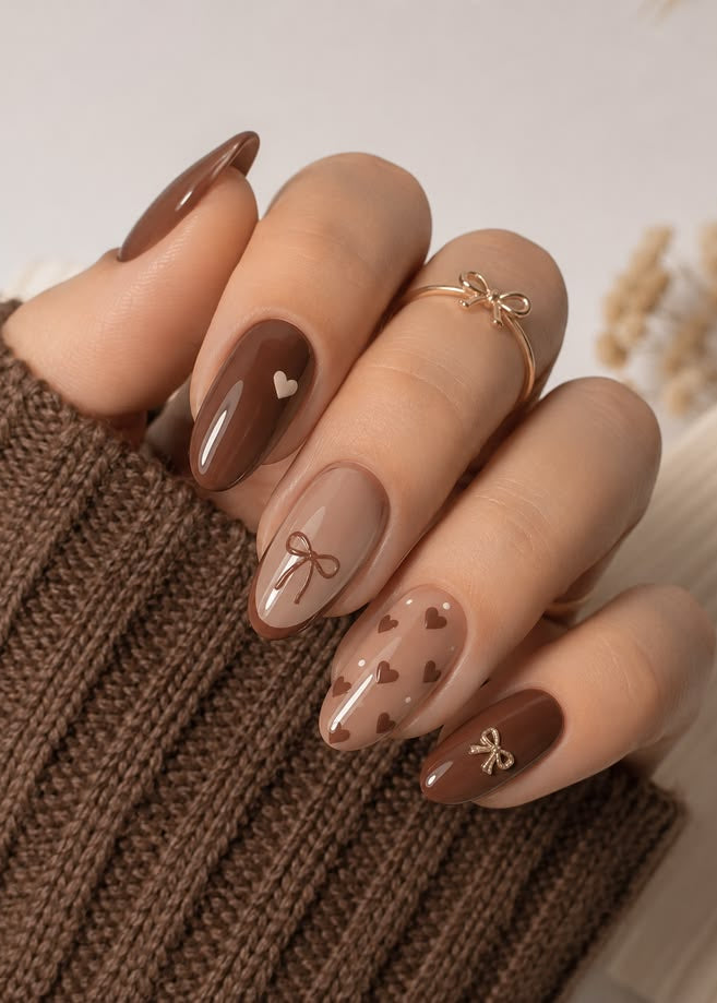Cute Brown Nails for Every Season 🤎Buy 1 and Get 1 Free Gift