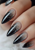 🖤 Black & Silver Glitter Glam Nails