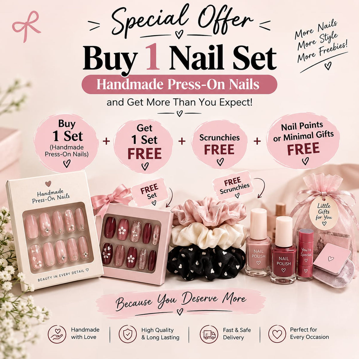 Burgundy Bow & Glitter Nails 🎀🍷BUY 1 GET 1 FREE NAIL SET