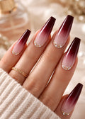 Burgundy Ombre Crystal Nails 🍷✨ Limited sets BUY 1 GET 1 FREE