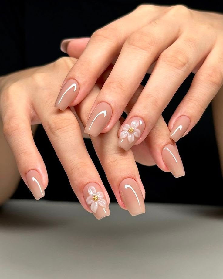 Black Almond Press On Nails with Pink Heart Design – Glossy Medium Length Reusable Fake Nails (glue + tab)