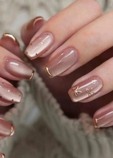 Champagne Gold French Tip Nails BUY 1 GET 1 FREE